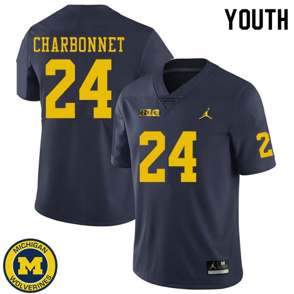 Youth Michigan Wolverines #24 Zach Charbonnet Navy College Game Jersey